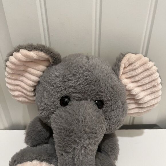 Five Below Gray Elephant Plush Sitting Light Pink Ribbed Ears Feet 9" Stuff Toy - Picture 2 of 8